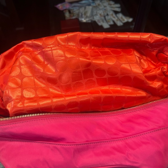 kate spade Hot Pink Nylon Satchel with Brown Leather Handles EUC - Picture 12 of 12
